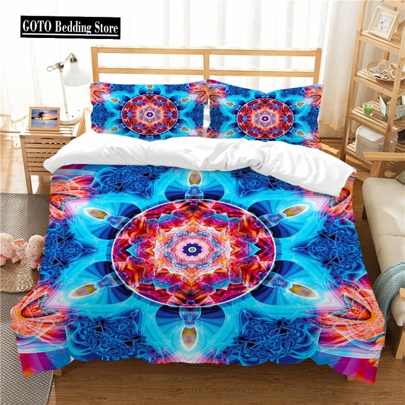 

Microfiber Fabric Boho Bedding Sets, boho Duvet Cover Set, Queen Size, 3D Print, Datura Mandala Flower, 220x240, Comforter