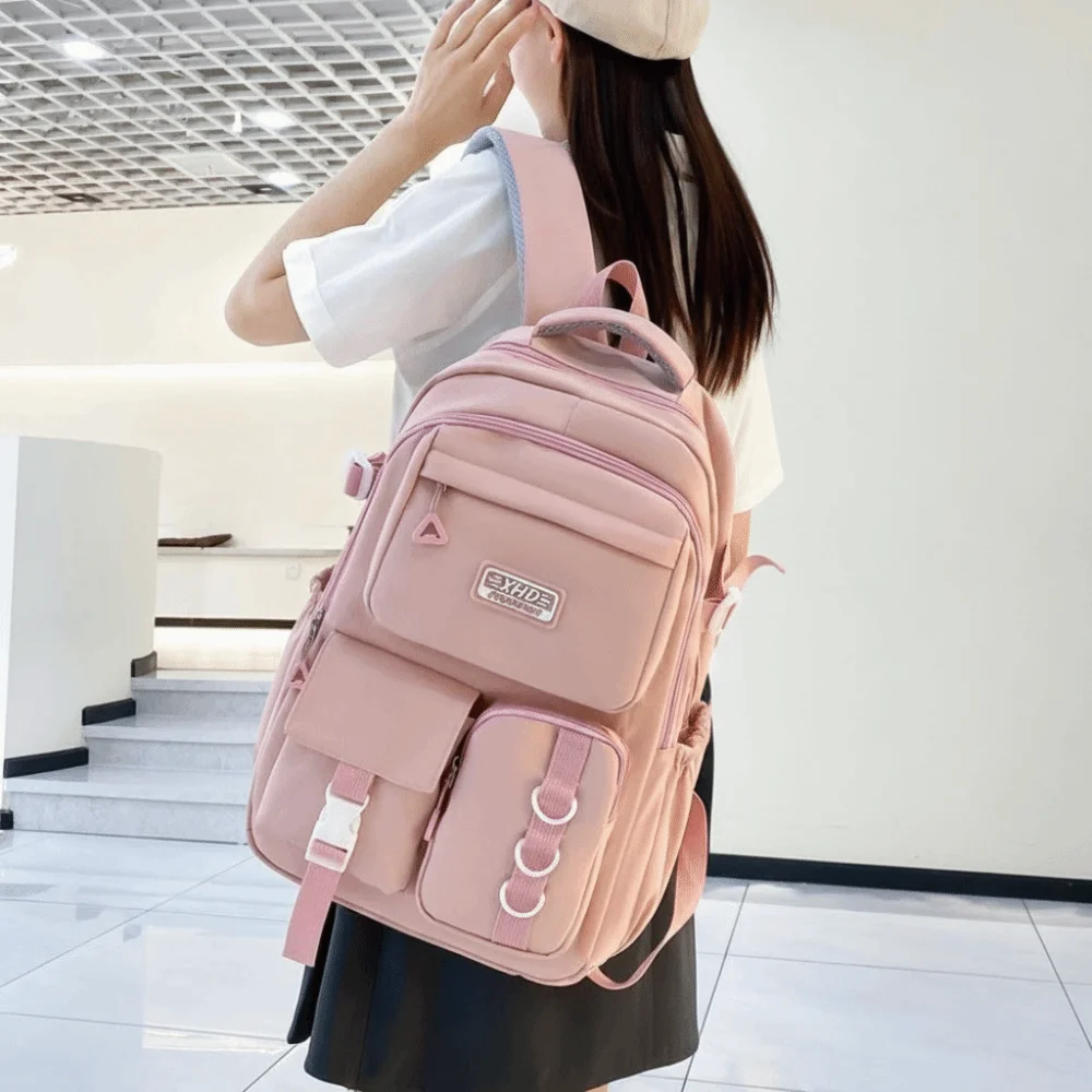 Nylon-Schulrucksack mit großer Kapazität, verstellbaren gepolsterten Schultergurten, Laptop-Fach, wasserabweisend, mehrere Taschen – Detail 4
