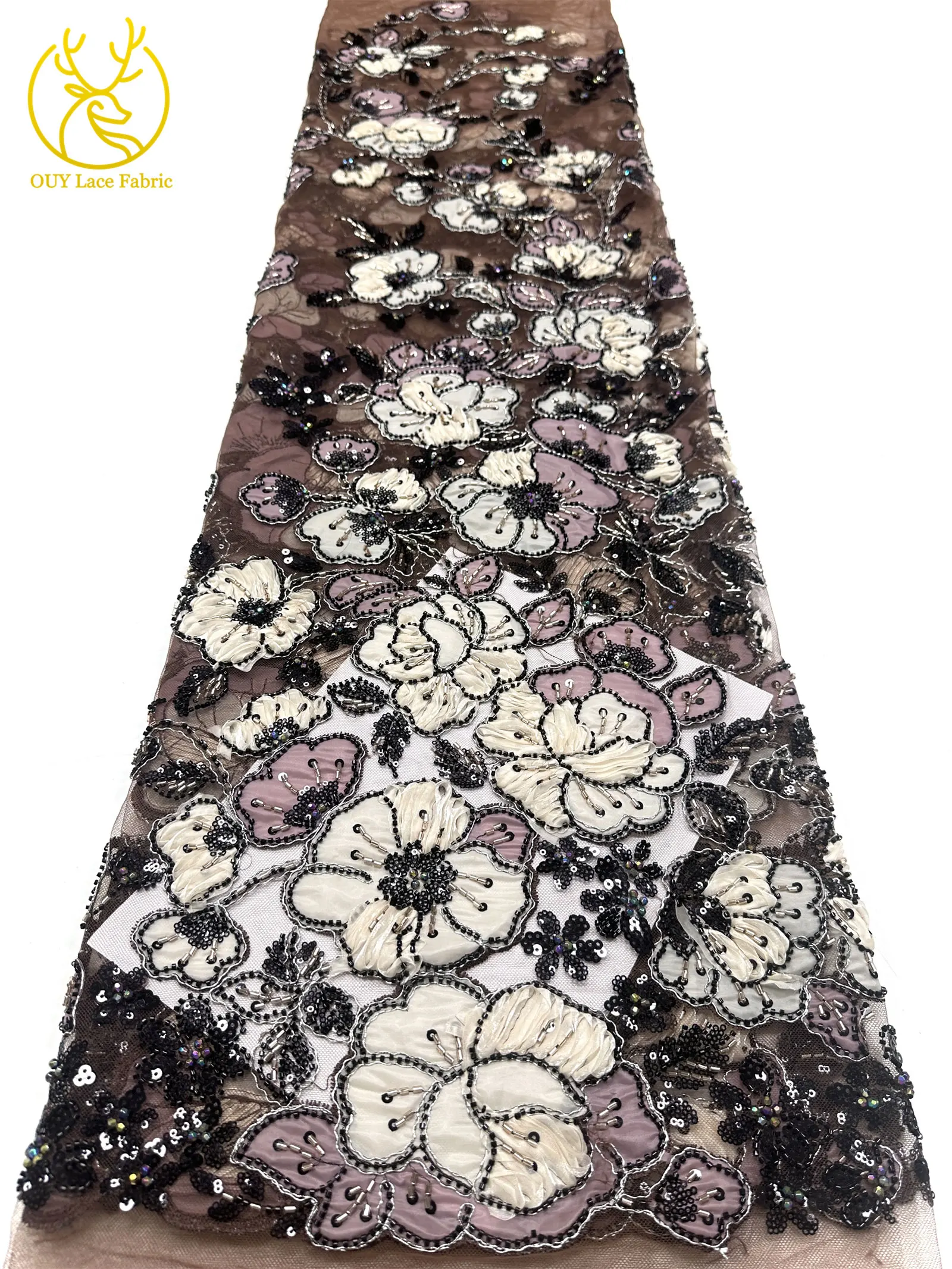 Afrikanischer Spitzenstoff, hochwertige französische Blumenstickerei, Perlen, Pailletten, Tüll, Netzspitze für Frauen, Hochzeitskleid, Nähen, 5 Yards – Detail 16