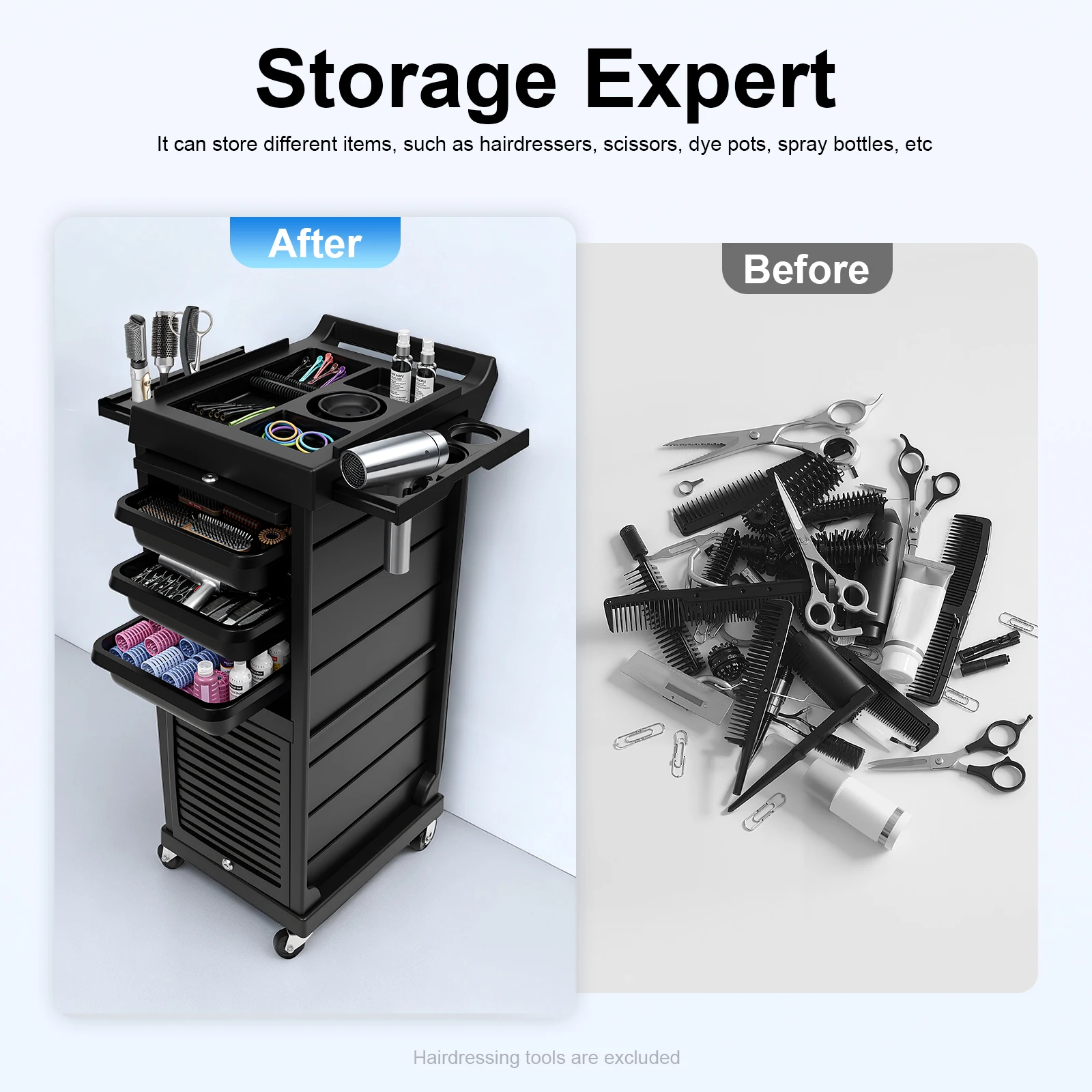 Lockable 7-Tier Beauty Cart with Wheels, Mobile Hairdressing Trolley for Salon Cosmetics Storage Organizer