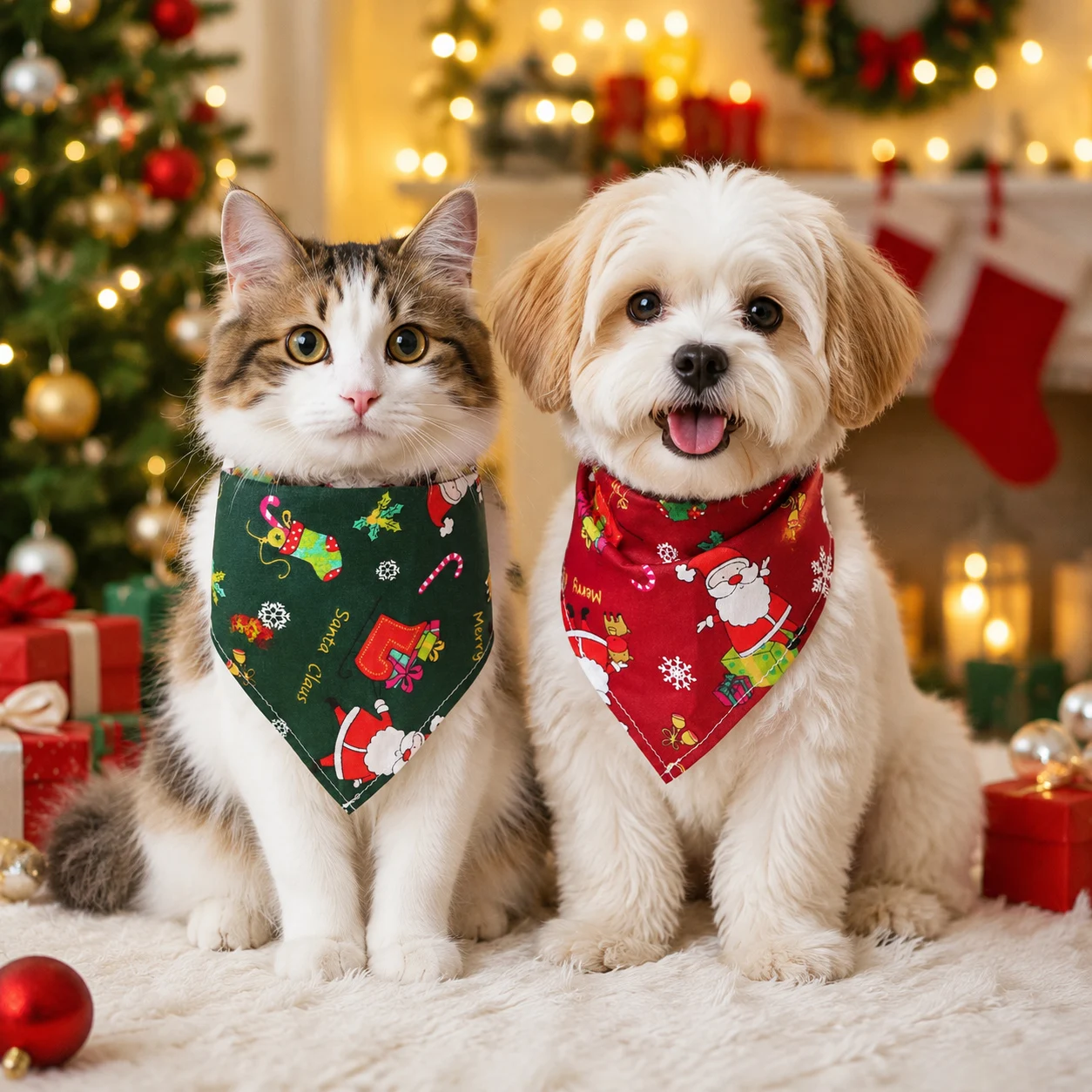 Funny Cute Christmas Dog Bandana Cat Scarf Merry Xmas Pet Bib Santa Print Puppy Kitten Holiday Party Decoration