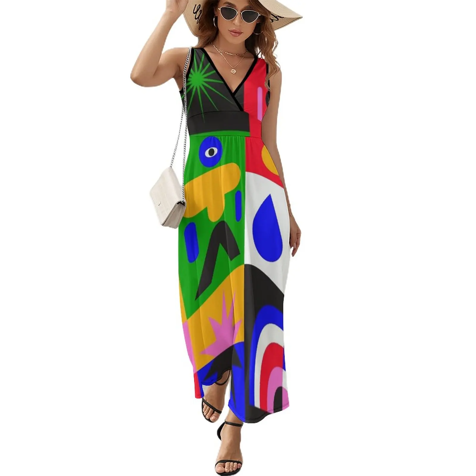 

Seamless pattern with abstract shapes and characters. Sleeveless Dress Women's long dress summer dresses for women 2024