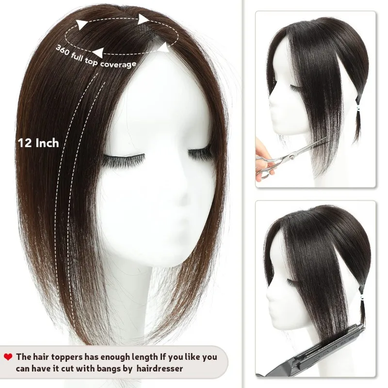 Real Human Hair for Women No Bangs Top Hair Extensions Pieces for Thinning Wiglets Upgrade Lace Base Premium Remy Toppers