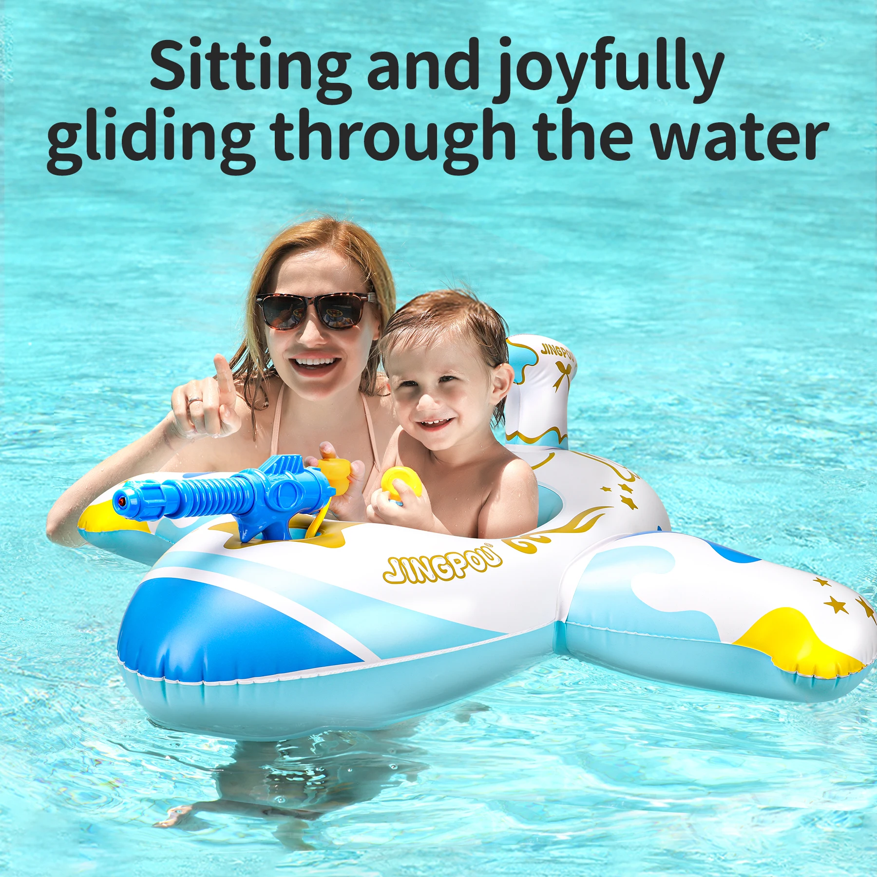 Swimbobo Blue Kids Vliegtuig Zwemstoel Float Ring Opblaasbaar Drijvend Voor Zomer Zwemboot Cirkel Baden Waterpistool Speelgoed