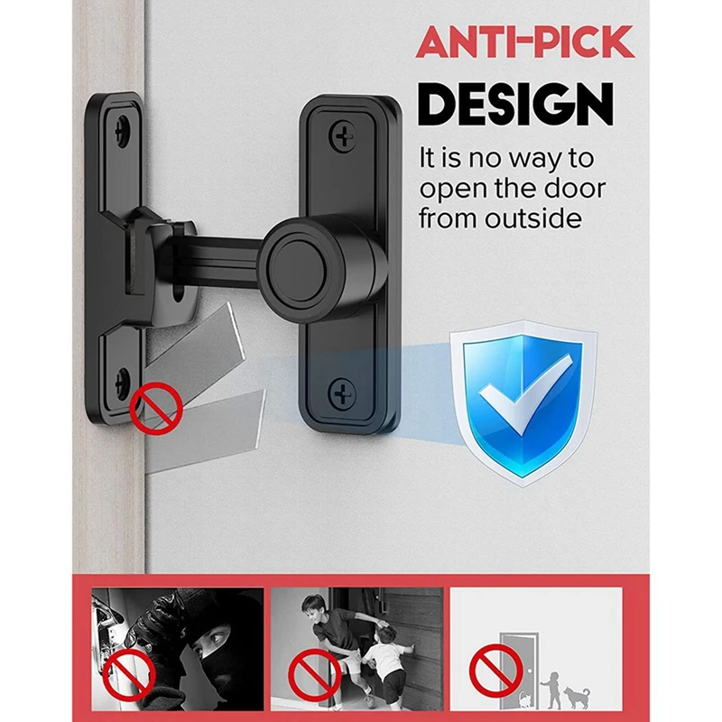 4X Heavy Duty Gate Latches 90 Degree Right Angle Barn Door Lock Anti-Theft Sliding Door Lock Latch For Garden Black