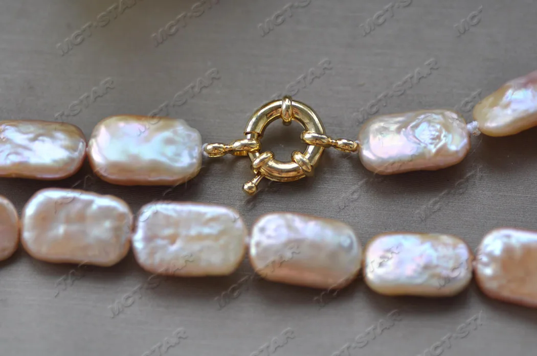 Z11797 17''~33“  18mm Pink Rectangle Coin Freshwater Pearl Necklace