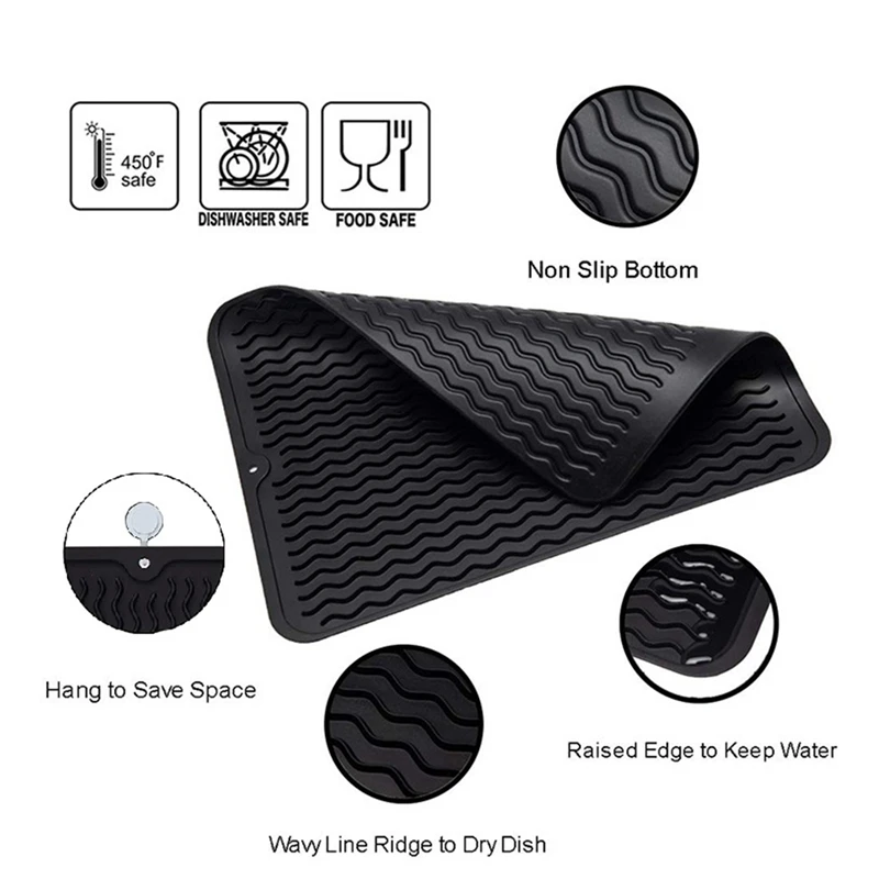 2 Pcs Ilicone Drying Mat Silicone Drying Mat Drying Mat 40 X 30 Cm Silicone Mat For Kitchen