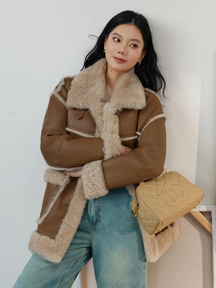High-end Luxury Merino Sheep Fur Winter Jacket for Women 2025 New Simple Thickened Warm Mid-length Genuine Leather Real Fur Coat
