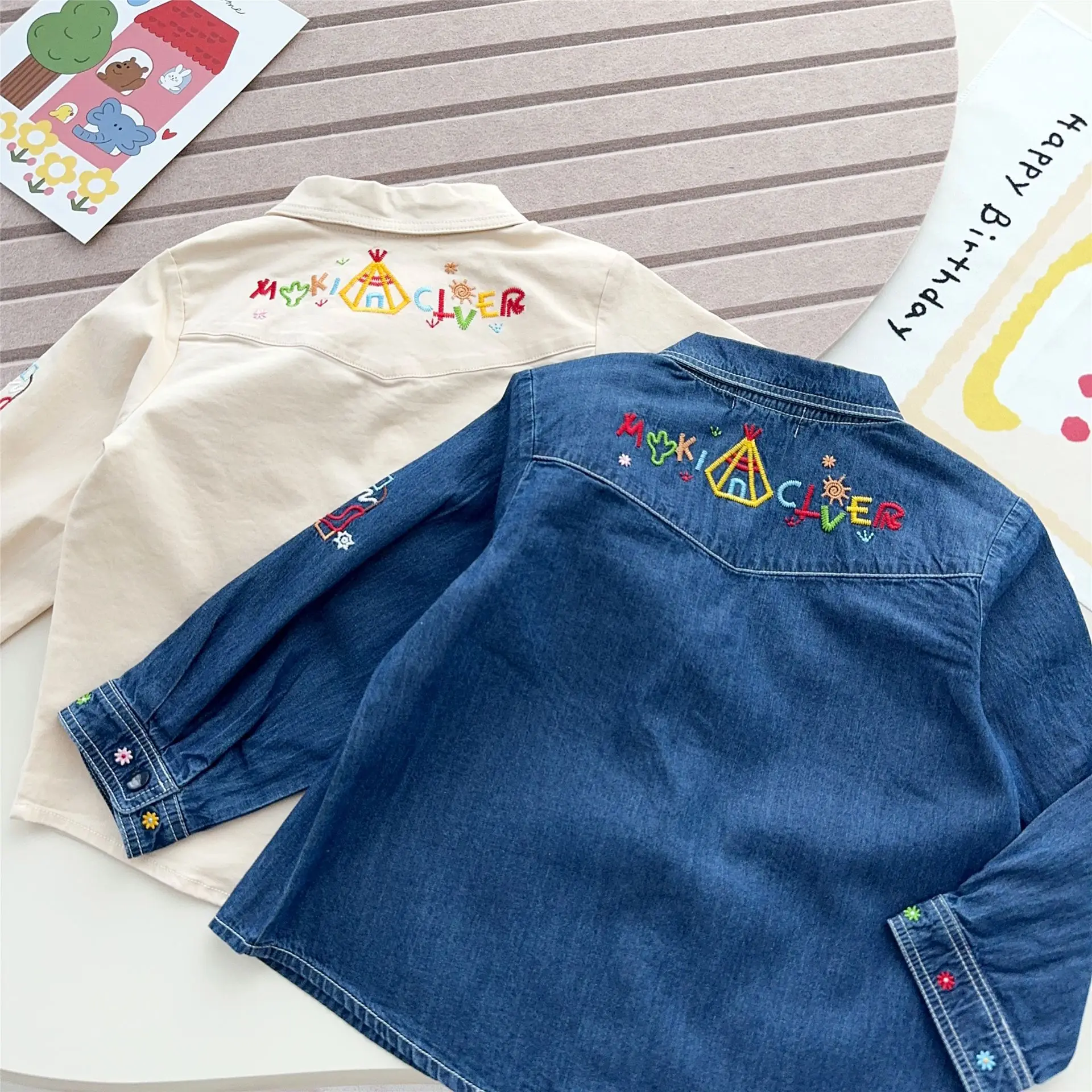 Mantel Bordir Lucu Jepang Baru Musim Gugur 2025 untuk Anak Laki-laki dan Perempuan Kerah Koboi Bergaya Kemeja Ukuran Kecil dan Menengah