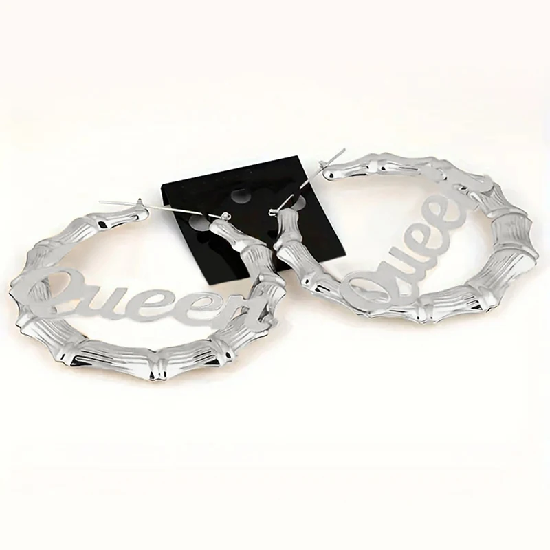 Huitan Hyperbole رسالة الملكة تصميم هوب أقراط للنساء فضية اللون/الذهب اللون كوكتيل حفلة ملابس يومية مجوهرات حديثة