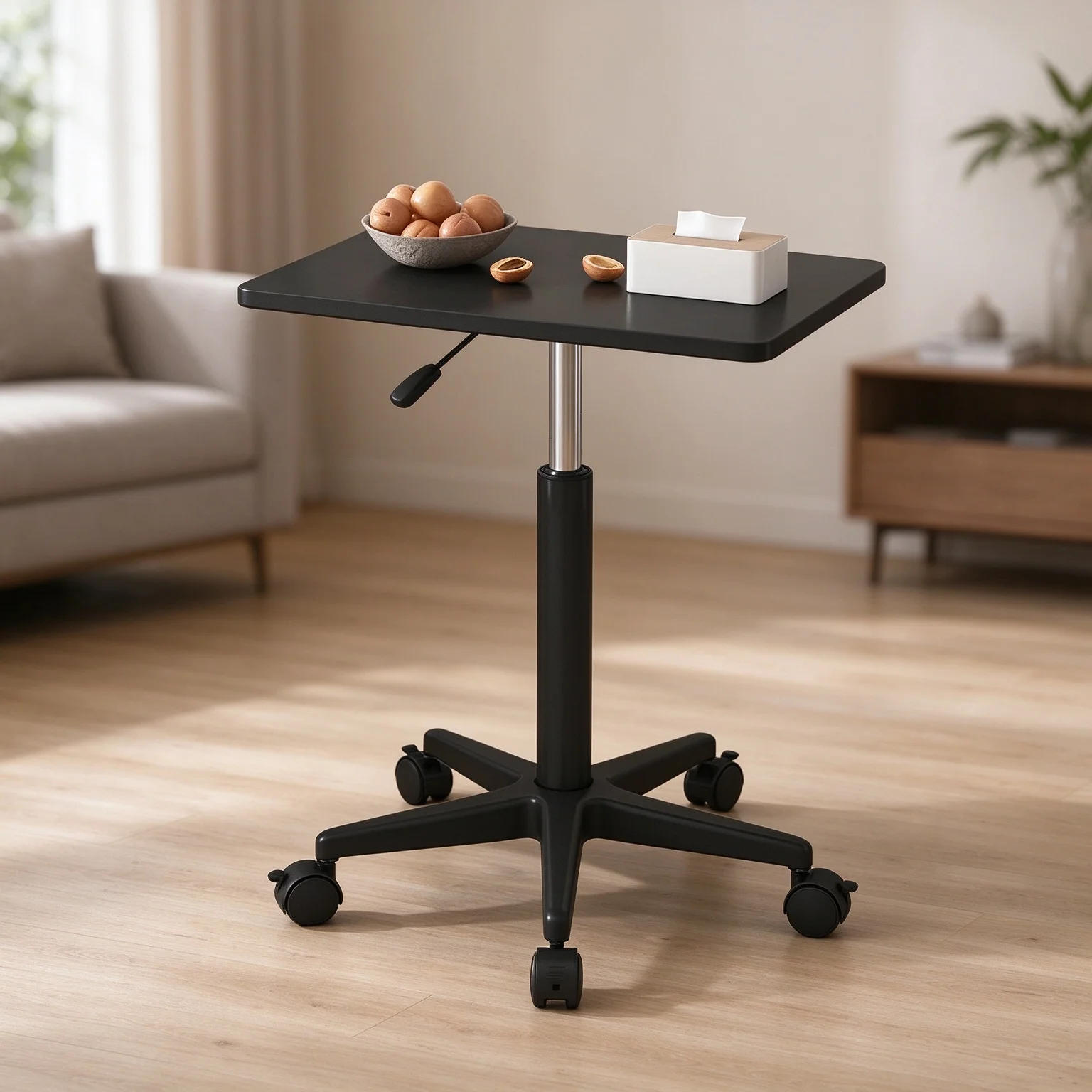 Adjustable Folding Laptop Desk with Wheels, Mobile Side Table for Bedside Working, Sofa Use, Compact Portable Workstation