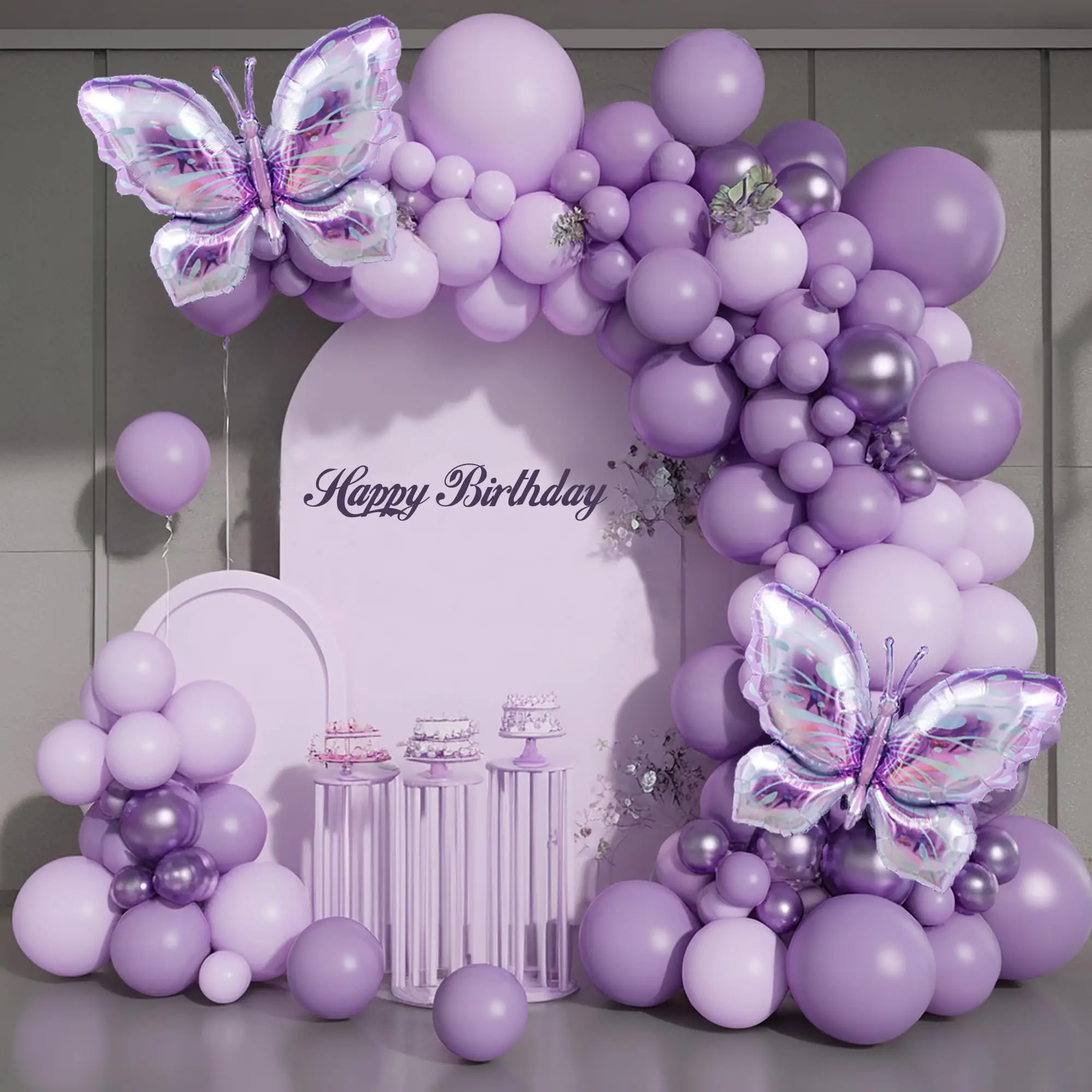 Butterfly Balloon Arch Garland Kit Purple Balloons with Foil Butterfly for Girl\'s Birthday Wedding Mother\'s Day Party Decoration