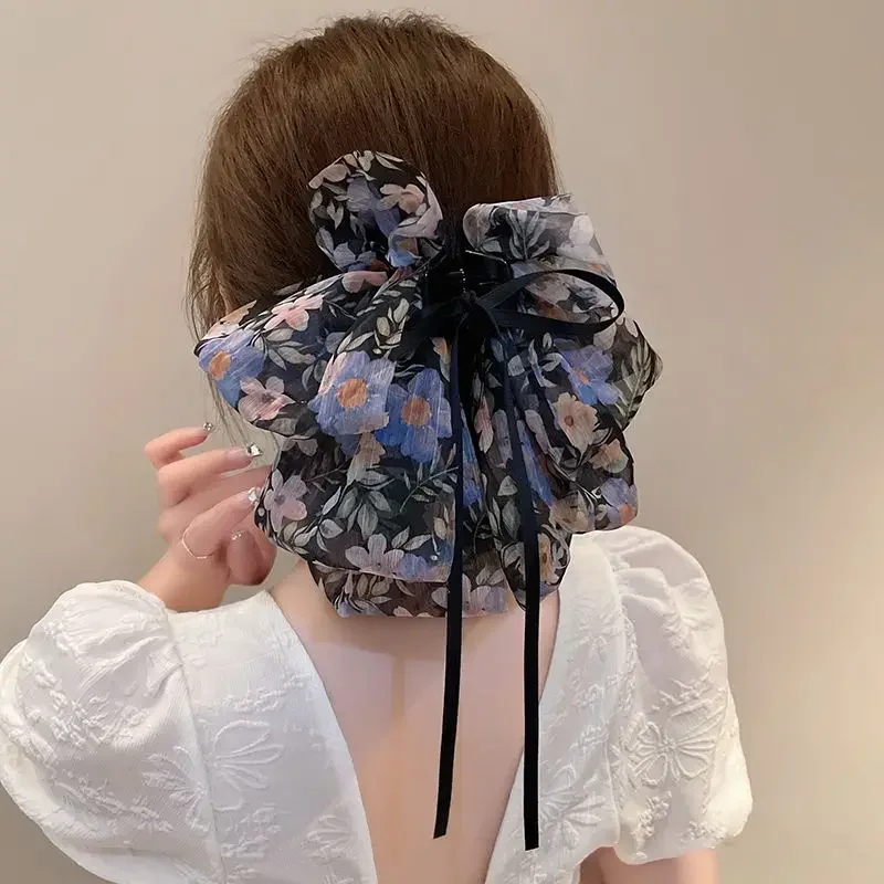 Eleganckie kobiety duża kokarda do włosów pazur szyfonowa duża kokarda plama kokarda Barrettes szpilka kobiety kolor kucyk klip akcesoria do włosów