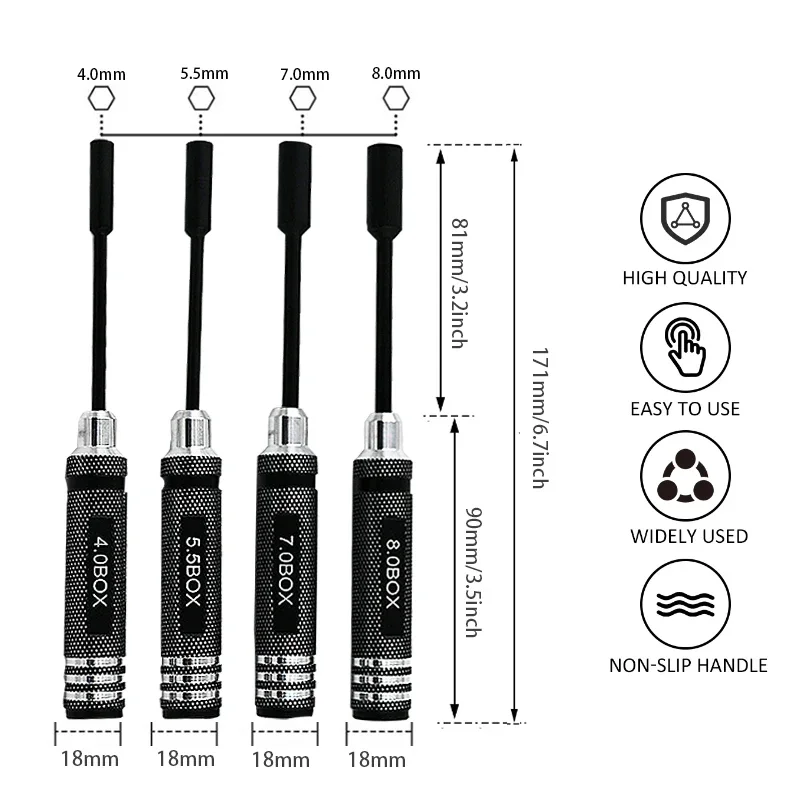 4-piece set / titanium alloy plating4.0/5.5/7.0/8.0 hex nut wrench socket tool kit for RC model car aircraft