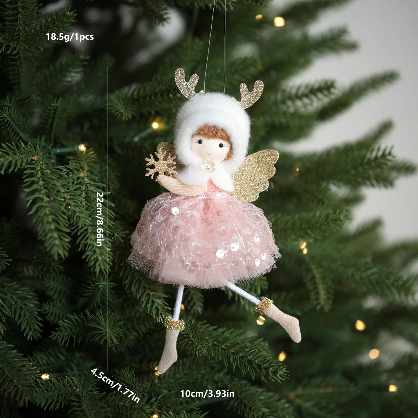 Handmade Soft Fabric Reindeer Angel Ornaments 3 Pack 22cm Tall for Christmas Tree Decor Pastel Blush Pink White Cream