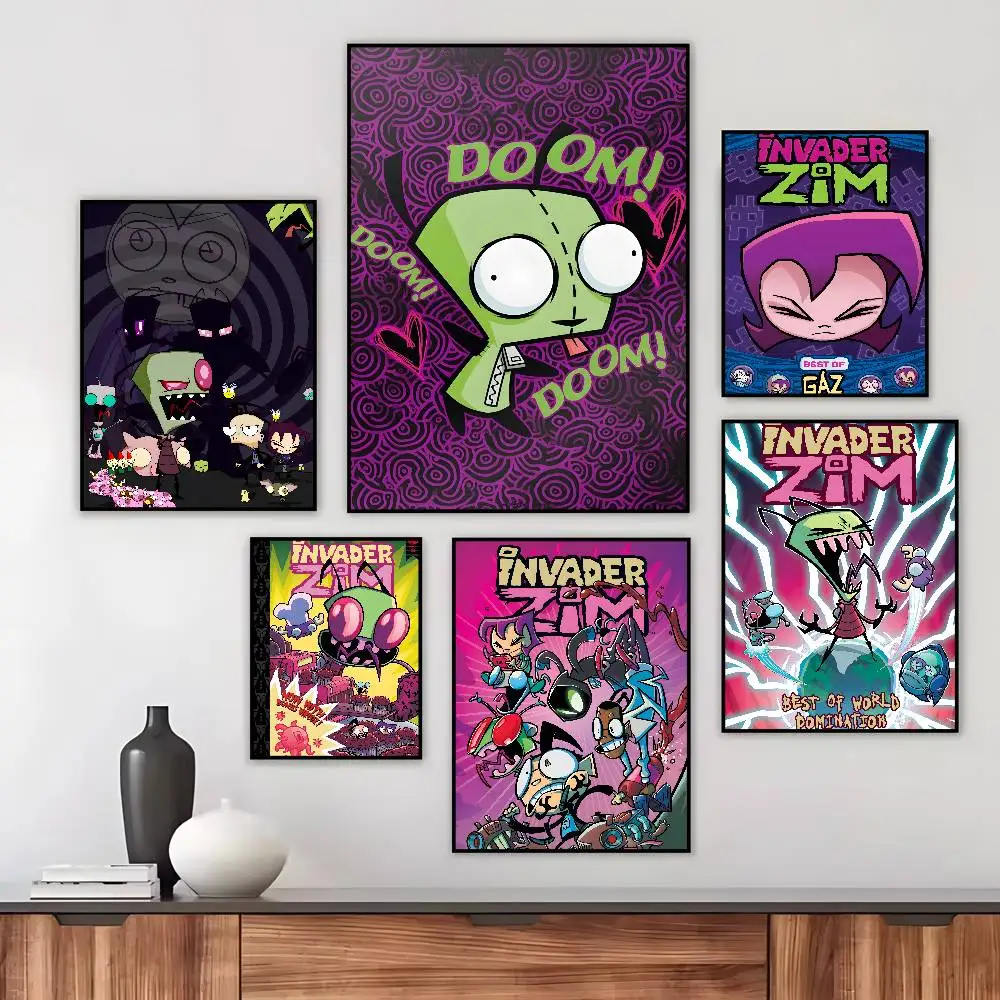 1PC I-Invader Z-Zim Cartoon Poster Art canvas HD aesthetic Printing Paper Wall Art for Living Room Bar fashion Home Decor