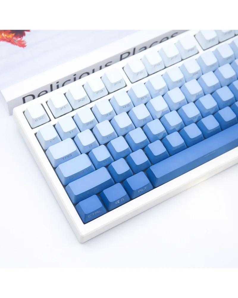Keycaps, dip-dyeing OEM side engraving/positive engraving transparent simple personality gradual change color fog blue