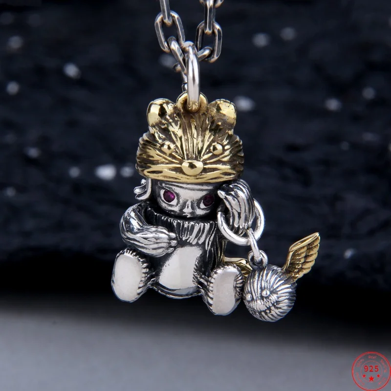 

BOCAI S925 Sterling Silver Pendants for Women Men Retro leader of Mountain Outlaws Little Rich Granny Bear Charm Wholesale