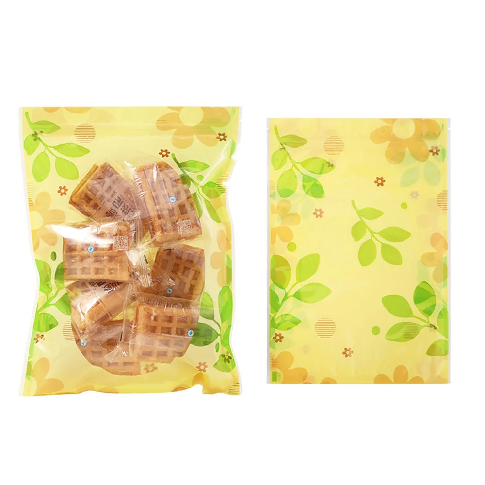 100pcs Transparent Plastic Ziplock Bags with Green Fancy Printing, Gift Cookie Food Storage Packing Pouch Clear Zipper Clip Seal