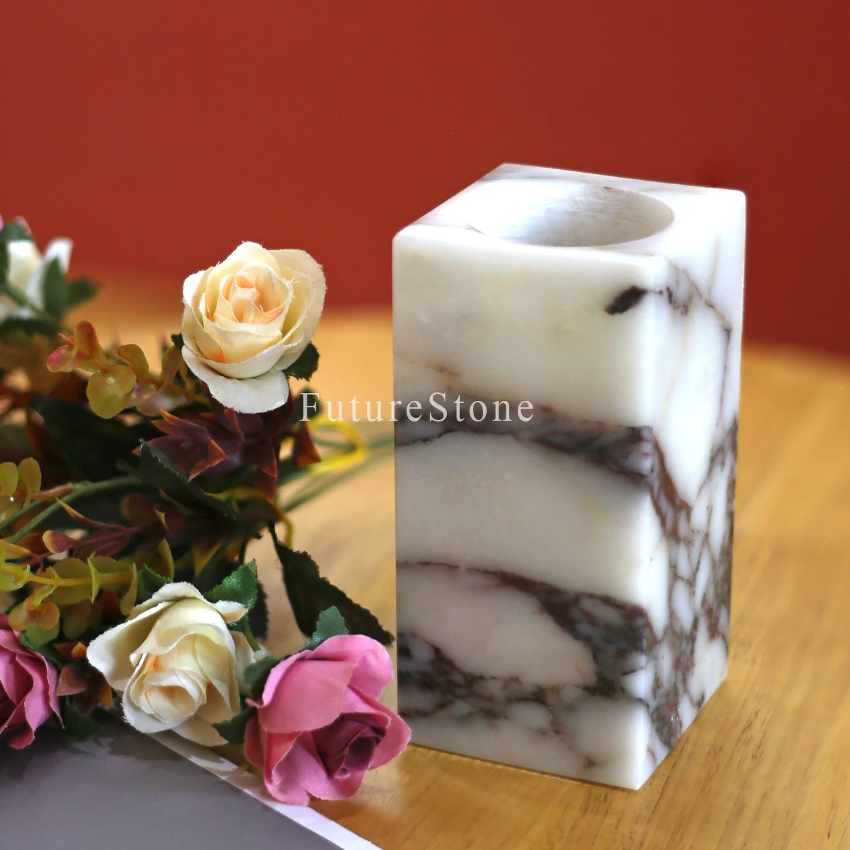 Luxury Rectangular Shape Calactta Viola Marble Flower Vase for Decoration Flower Vase Home Living Room Decoration Wedding