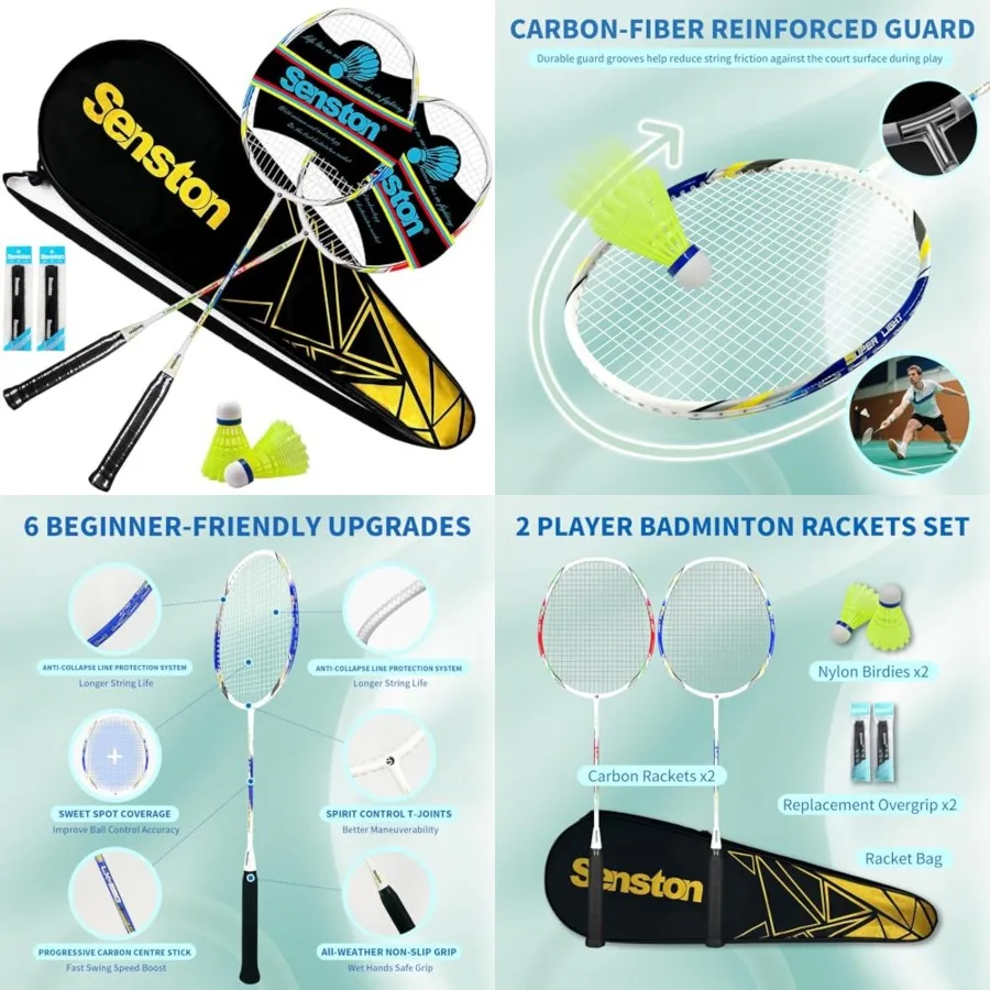 

Carbon Fiber Composite Badminton Rackets Set of 2 Lightweight Pre-Strung Racquets for Beginners, Casual Outdoor Play Family Fun