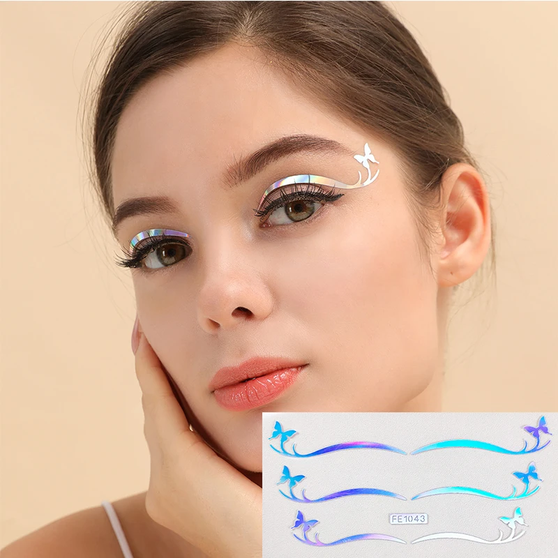 Laser Face Adesivos para Mulheres, Tatuagem Temporária, Adesivo de Maquiagem Olhos Coloridos, Festa Glitter Eye Decal, Menina, Arte Feminina,