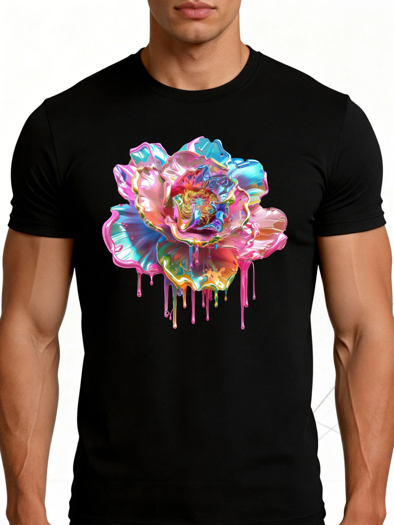 Colorful Abstract Floral Men's T-Shirt Artistic Design Summer Casual Wear Gift for Him