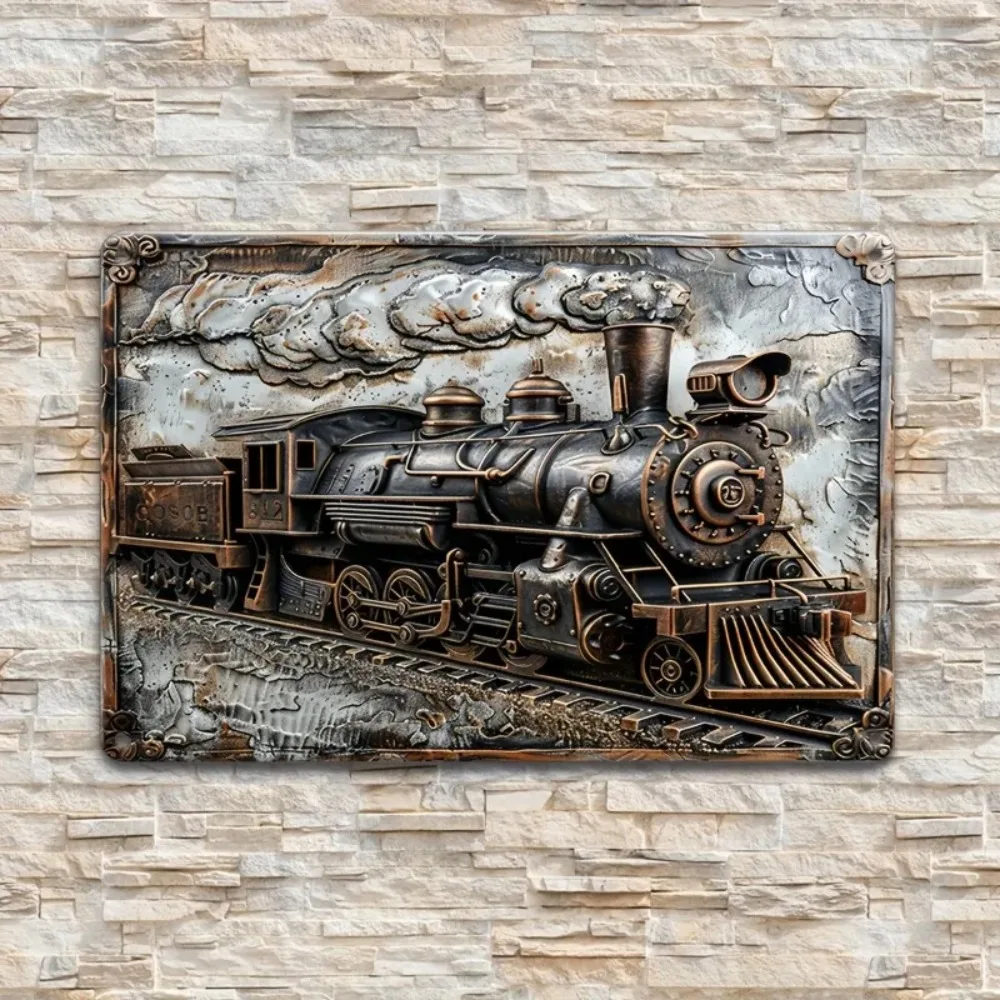 RetroLocomotiveCo Vintage Steam Train Metallschild – Retro-Blechschild aus Aluminium, Dekoration für Garage/Garten/Männerhöhle
