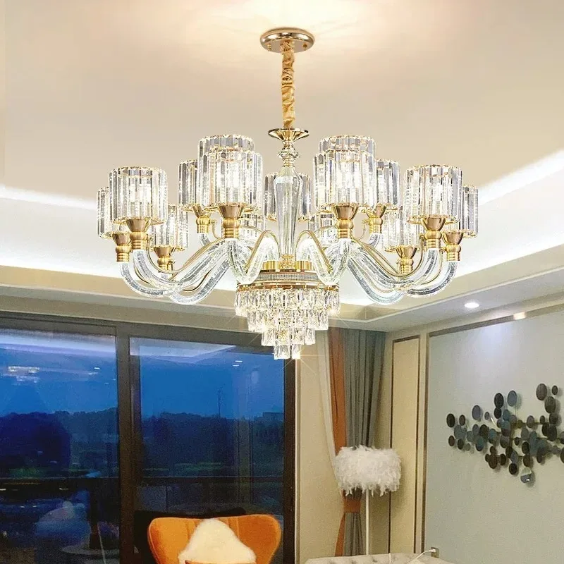 Luxury European Light Living Room Crystal Chandelier LED Lamp Arm Luminous Chandelier Suction Hanging Dual-use Bedroom Lamp