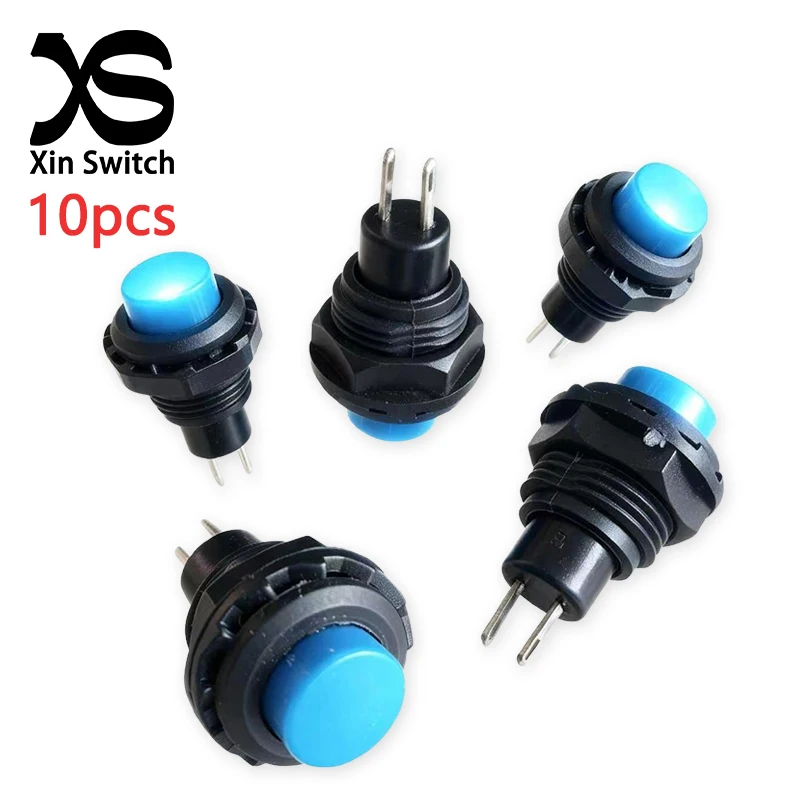 10 Stück R13-502 Blauer Runder Kunststoff-Druckschalter 1,5A 250V/3A 125V Öffnungsweite 12mm Mutter-Fixiertyp Selbstrückstellender Taster – Detail 1