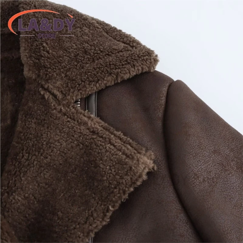 2024 New Autumn Winter Women Fashion Reversible Short Faux leather Jacket Female Casual Brown Long Sleeve Zip Coats Top