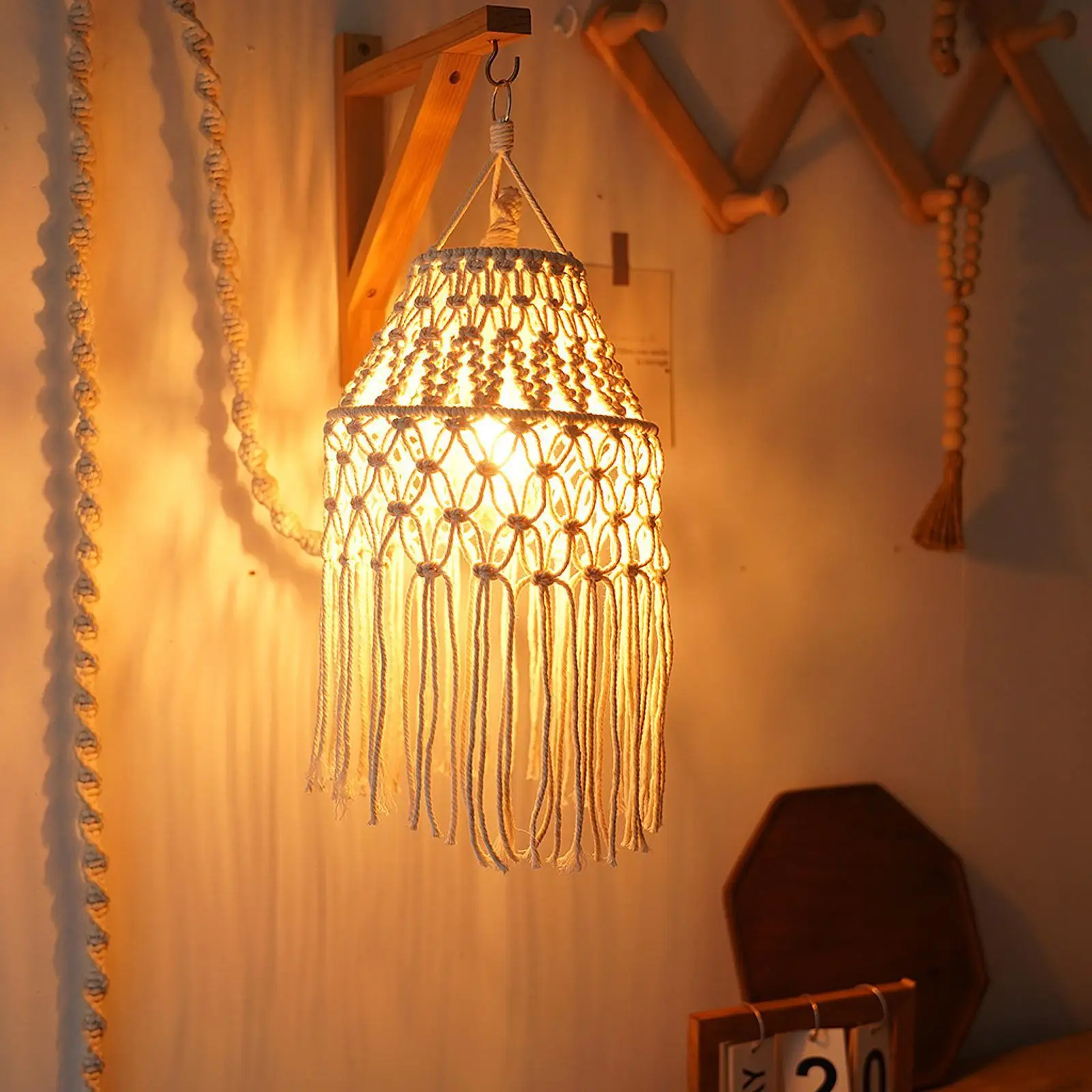 Macrame Lampshade Hanging Lamp Shade Replacement Decorative Handmade Woven for Office Home Bedroom Dining Room Kitchen Island