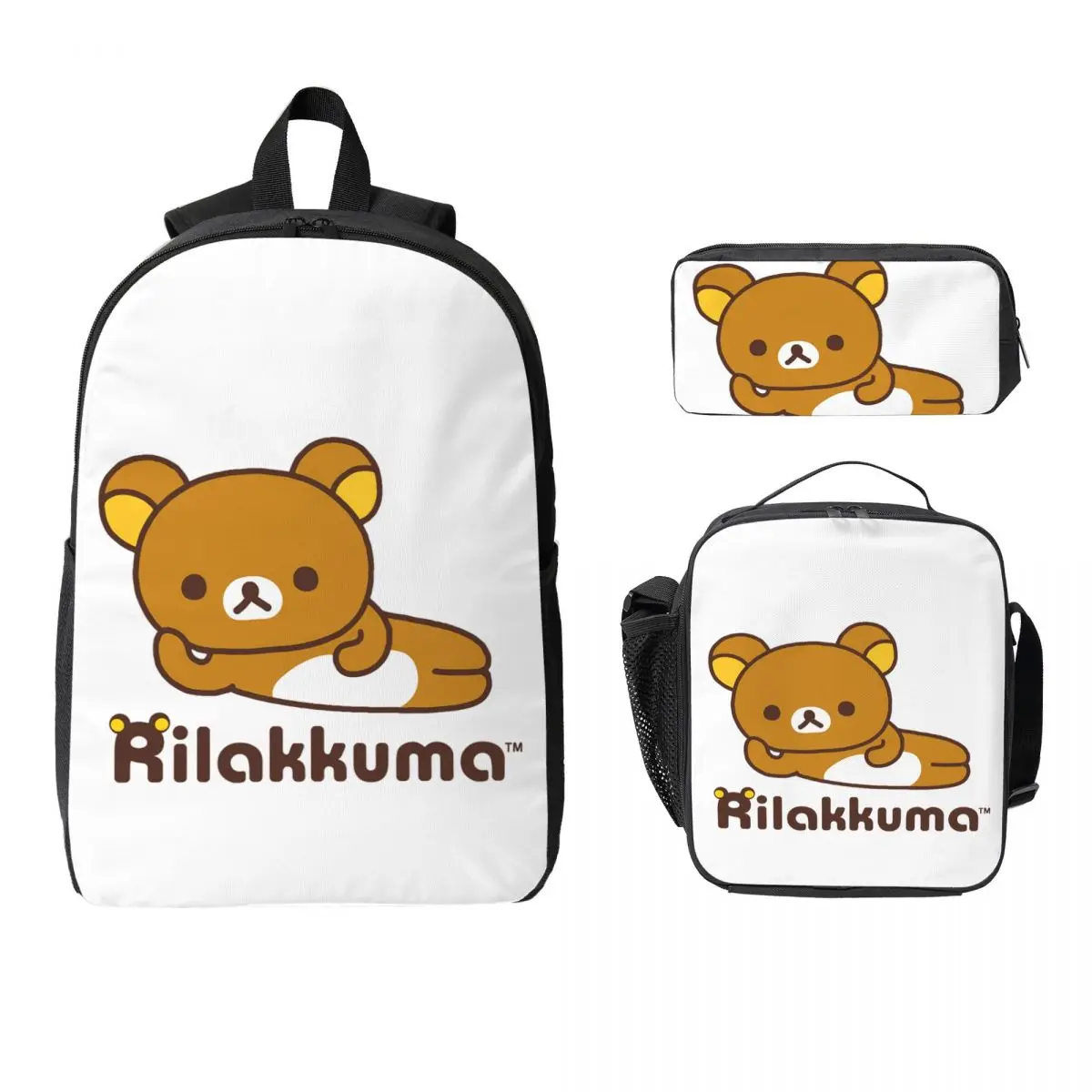 

Lazy Bear Rilakkuma Backpack Student Boys Girls BookBag School Bag Computer Shoulder Bags 3ps Insulated Lunch Bag Pencil Case