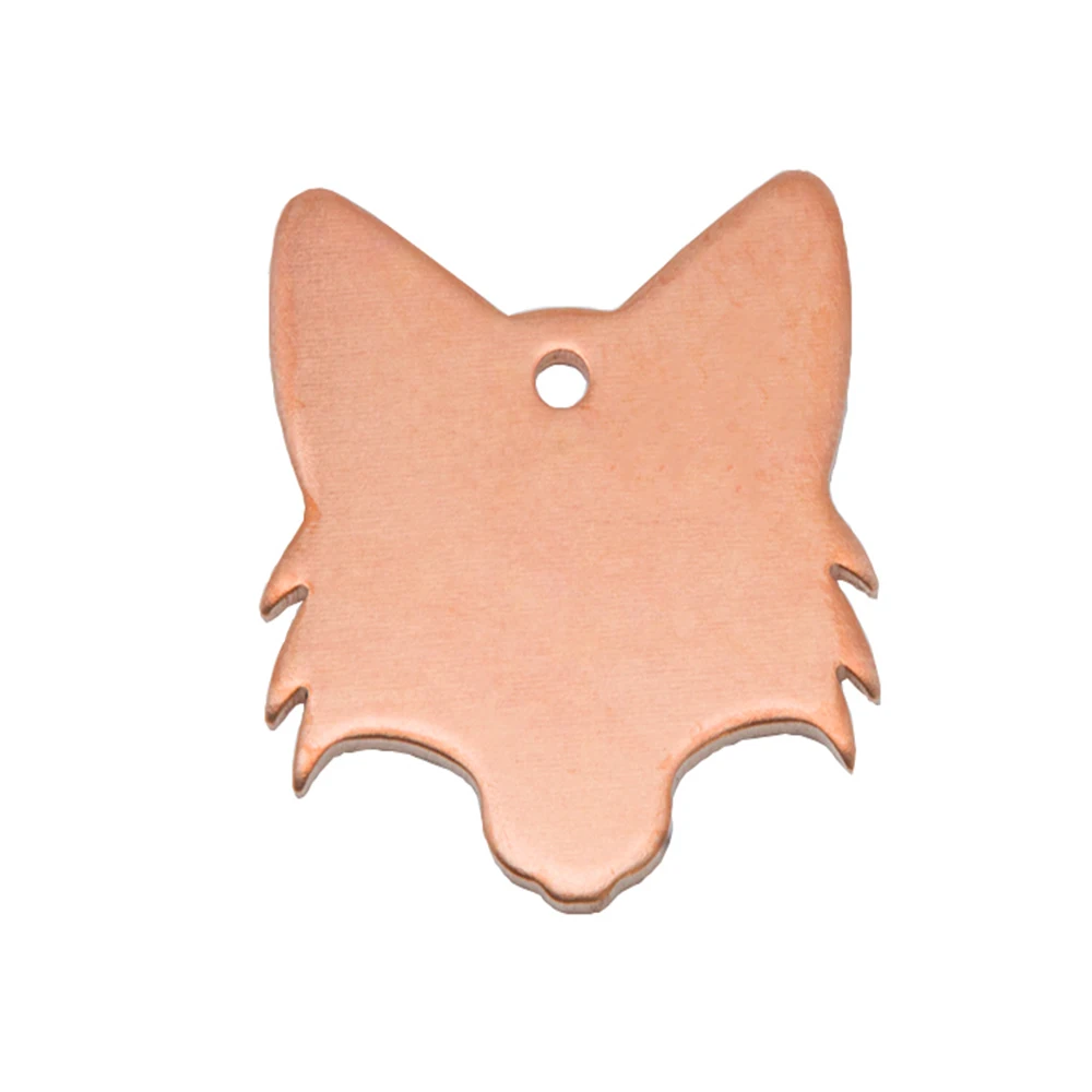 

10pcs Fox Head Copper Stamping Blanks Engraving Metal Name Plate Pet ID Tags 32x28.5mm