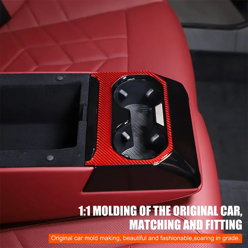 

For 2024 BMW 5 Series G60 Soft Carbon Fiber Car Rear Hidden Cup Holder Panel Frame Cover Trim Sticker Car Accessories