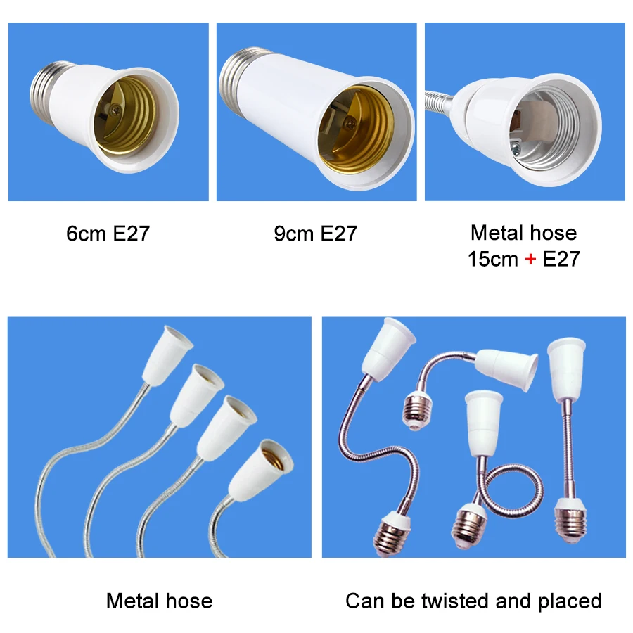 6cm 9cm 15cm 20cm 30cm 60cm flessibile da E27 a E27 lampadina a LED estensione portalampada presa di Base AC85-265V convertitore portalampada a LED