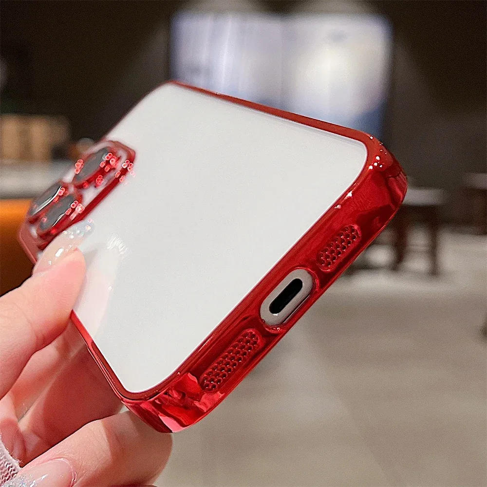 Tytanowo-złote etui na telefon z cienkim otworem i folią na obiektyw iPhone 16 15 14 13 12 11 Pro Max Plus odporne na wstrząsy, ultracienkie,