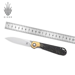 Kizer Knife Camping  PPY Ki3587A1 2022 New Brass+Raffir Handle with S35VN Steel Blade Outdoor Bushcraft Knife