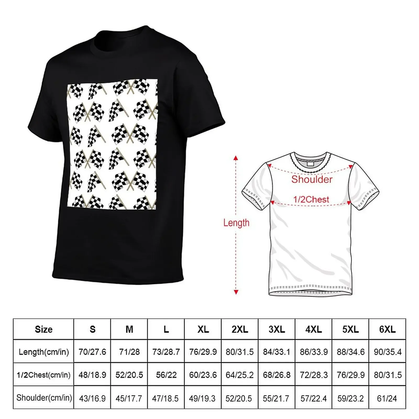 Racing flag pattern, chequered or checkered. T-Shirt graphic shirts kawaii clothes anime figures shirts men graphic