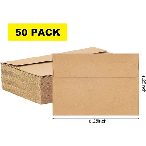 Kraft Envelopes 4x6 Inch Brown 50 Pack for Invitations Greeting Cards Postcards Mailing Shipping Self Seal Paper Envelopes Stationery