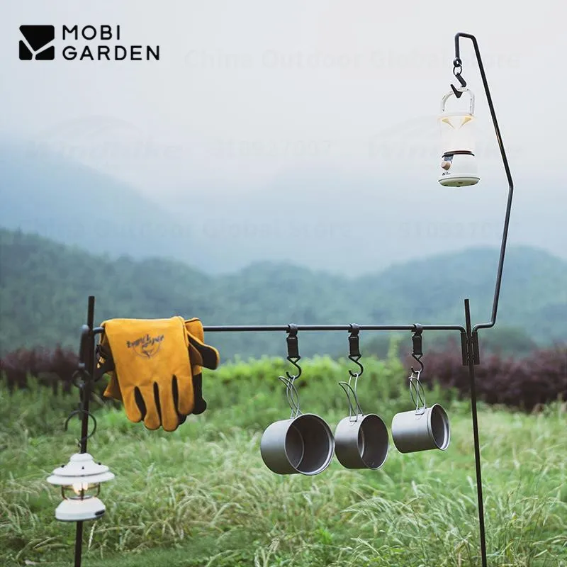 MOBI GARDEN Outdoor Iron Lamp Rack Camping Light Pole Holder Tableware Detachable Combination Rotatable Thicken Hanging Buckle