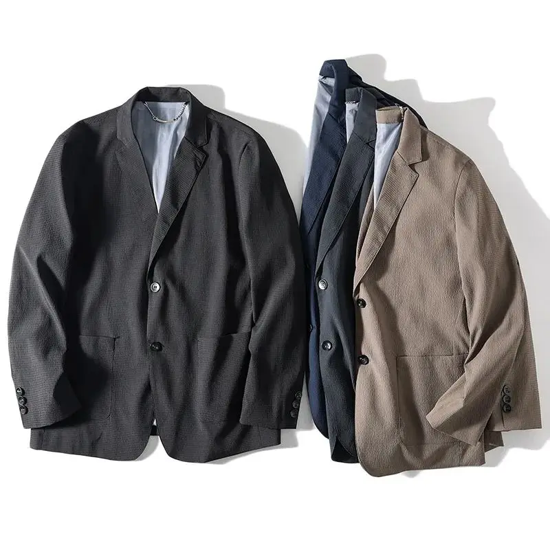 

Легкий дышащий тканевый мужской деловой повседневный тюнер с пузырьковой текстурой, весна-лето, тонкий костюм, верхняя одежда