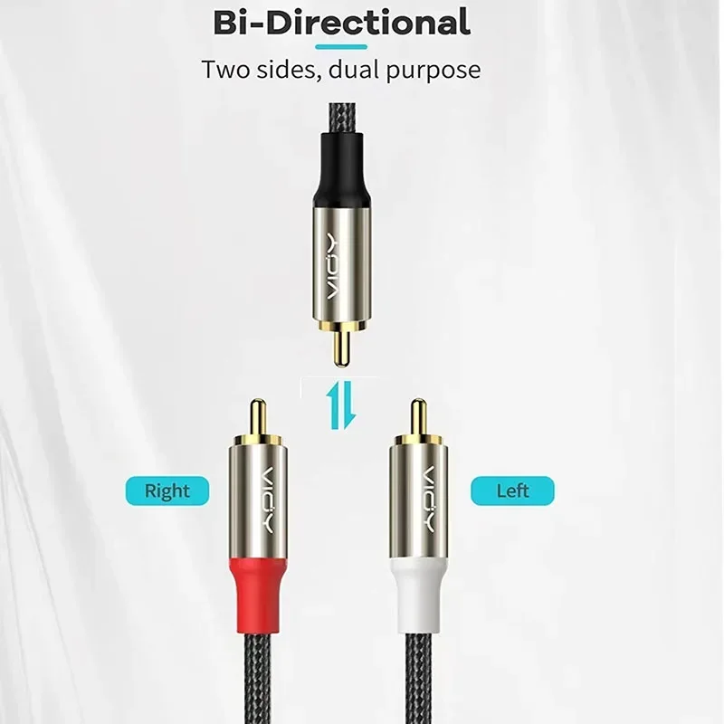 Posrebrzany kabel audio RCA do 2RCA męski do męskiego do wzmacniacza subwoofera Odbiornik AV Głośniki TV Odtwarzacz CD/DVD Mikser HDTV itp