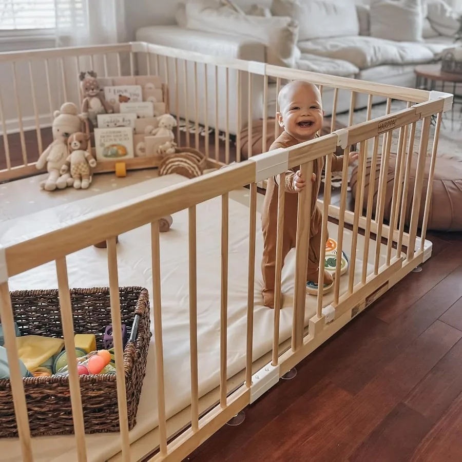 HARPPA Box per cancello per bambini per neonati e bambini piccoli Box in legno Grande recinzione per bambini Cantieri da gioco per area gioco 71,5x79,5x24 pollici