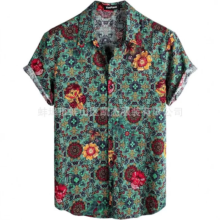 New Men's summer shirts  beach short-sleeved floral shirt with four-way stretch and micro-sheen casual shirts man high quality
