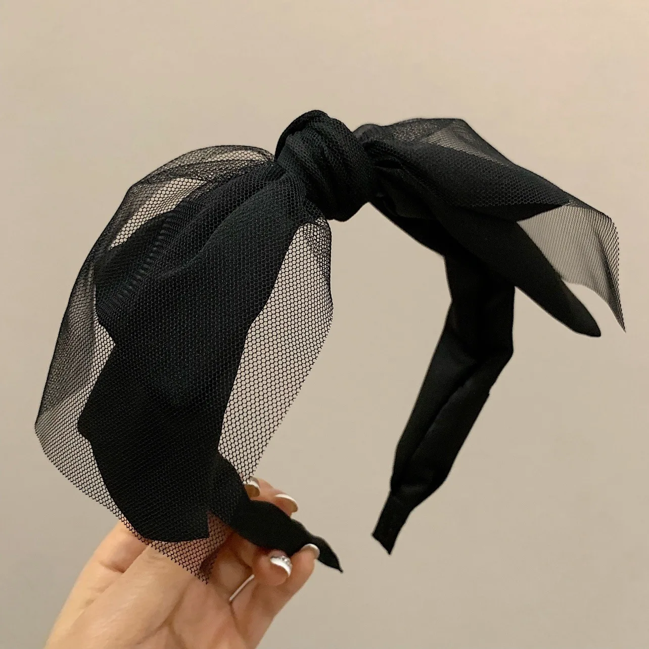 Korean Fashion Headwear Headdress Style Handmade Bowknot Hair Band Headband Black Silk Lace Yarn Hair Accessories for Women