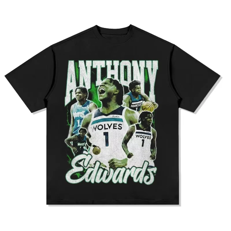 

Summer 2025 Nba Edwards Timberwolves T-shirt Printed Tee Summer Sports Fan T-shirt Man Crew-neck Short-sleeved Top Summer Tshirt
