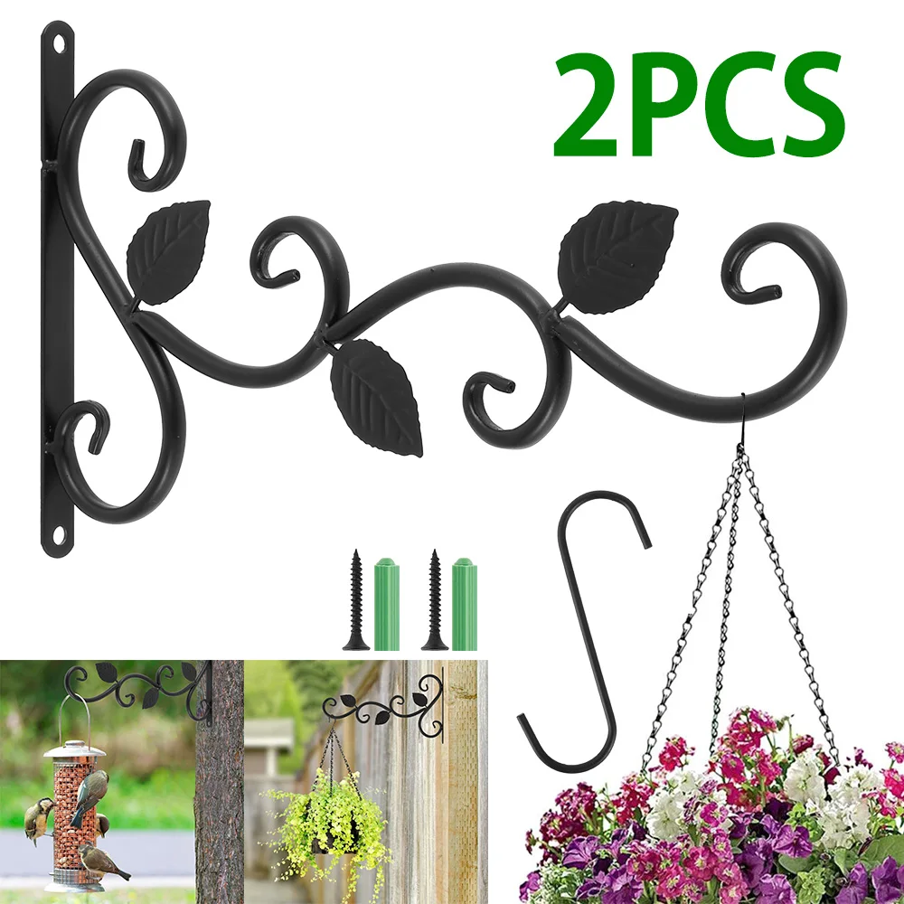 2Pcs Wall-Mounted Hook Flower Pot Holder Europe Vintage Iron Art Flower Stand Garden Decoration Wall Hanging Basket Bracket