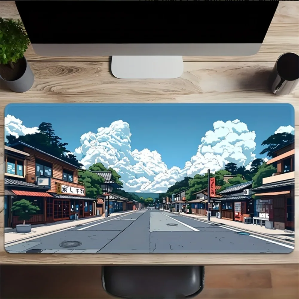 Anime Street Scene Mouse Pad - Extra Large Size, Anti-Slip Design decoração setup gamer alfombrilla ratón mouse pad grande
