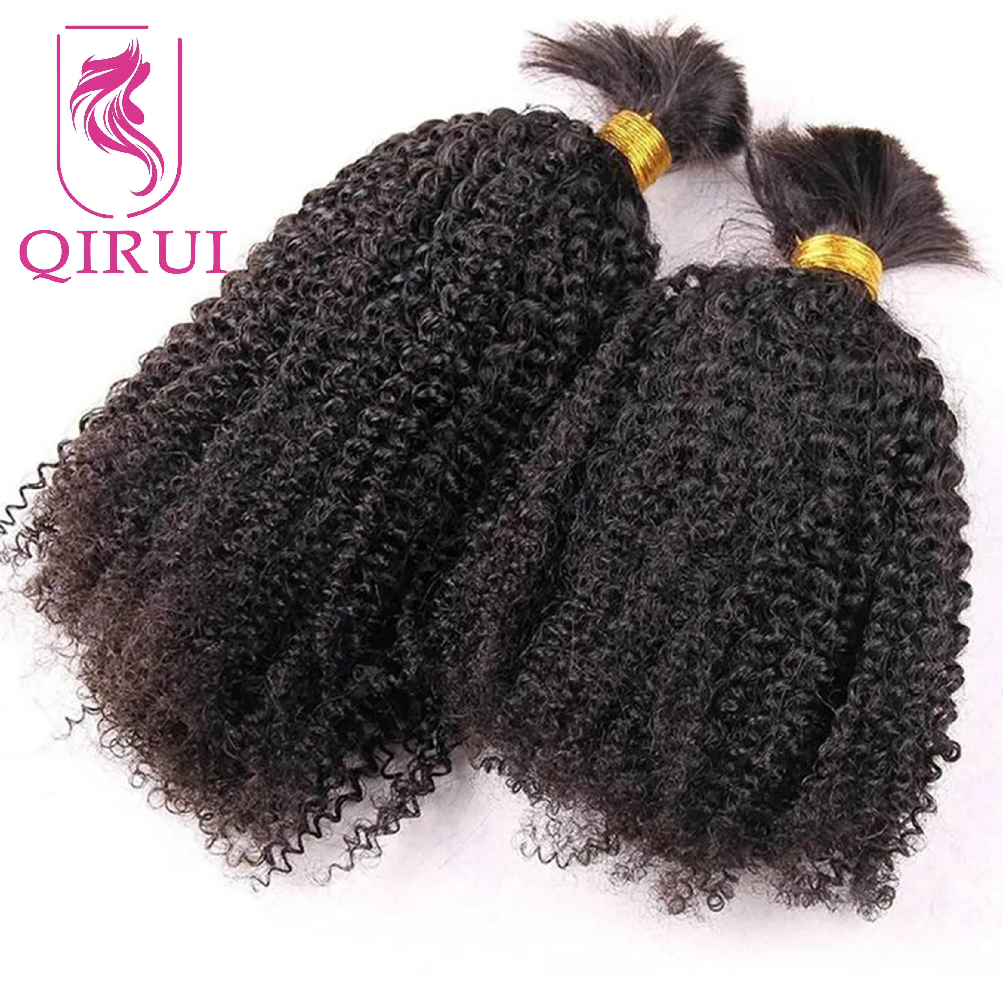 Bulk Menselijk Haar Voor Het Vlechten Van Afro Kinky Krullend Burmees Menselijk Haar Geen Inslag Dubbel Getrokken Full-End Boho Vlechten Hair Extensions